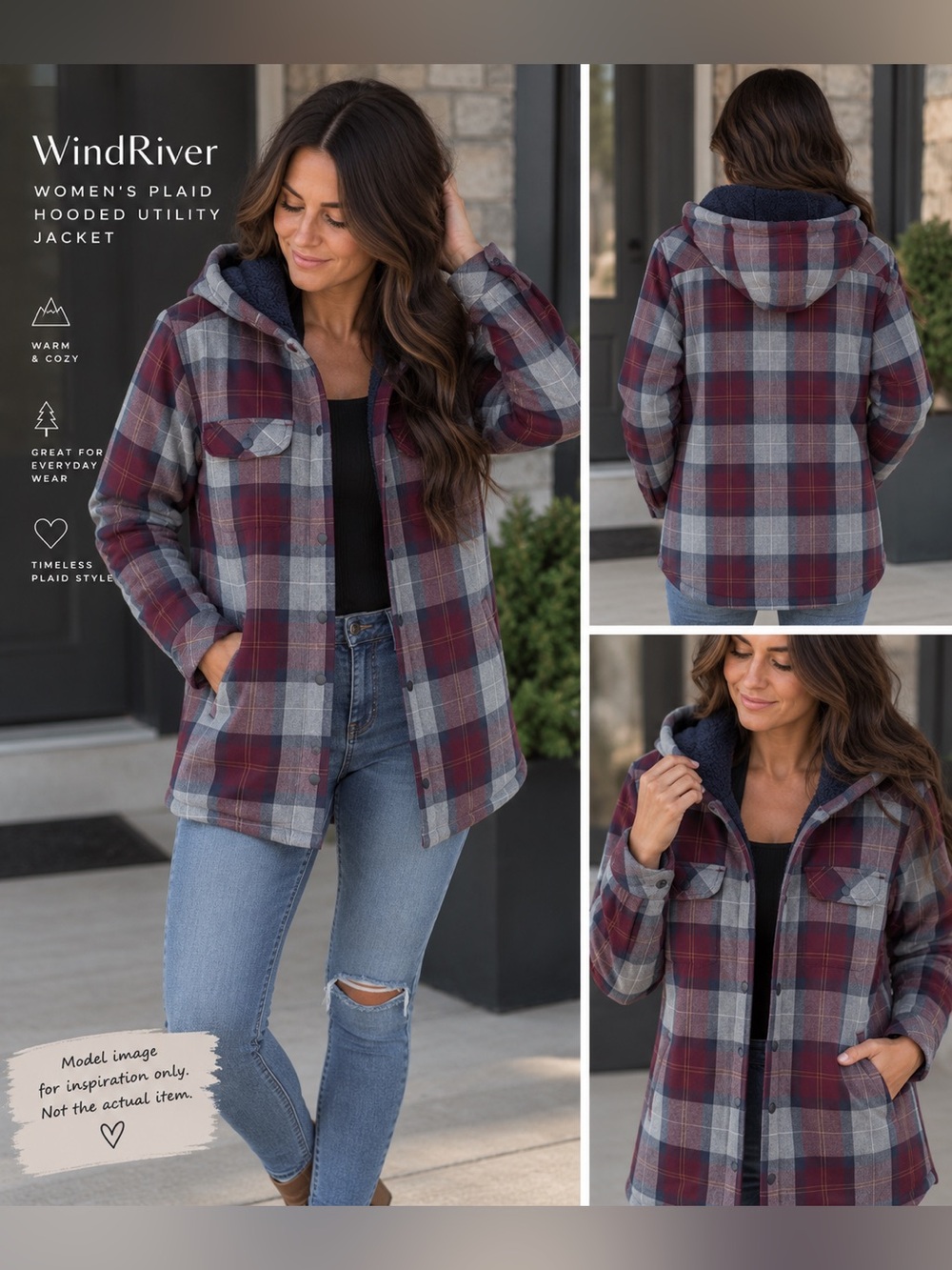 Women's Plaid Hooded Utility Jacket
